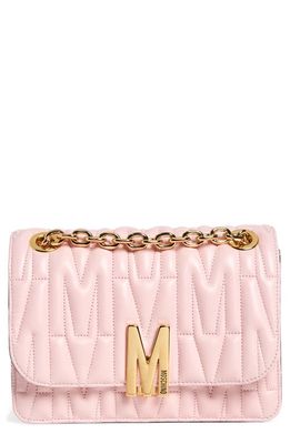 Moschino Medium M Logo Quilted Leather Shoulder Bag in 0225 Pink