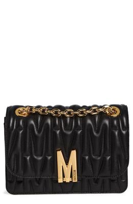 Moschino Medium M Logo Quilted Leather Shoulder Bag in 1555 Fantasy Print Black