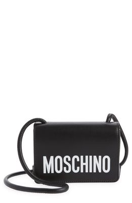 Moschino Mini Logo Leather Crossbody Bag in Fantasy Print Black