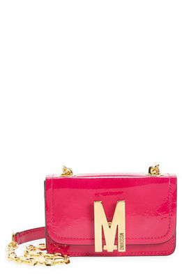 Moschino Mini M Logo Patent Leather Shoulder Bag in Violet