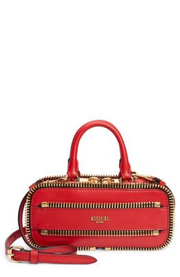 Moschino Mini Rider Zipper Leather Top Handle Bag in A1116 Fantasy Print Red