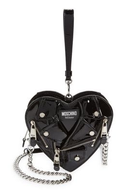 Moschino Moto Jacket Heart Clutch in Fantasy Print Black