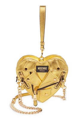 Moschino Moto Jacket Heart Clutch in Old Looking Gold