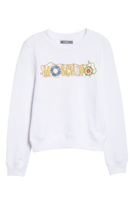 Moschino Nautical Logo Organic Cotton Graphic Sweatshirt in Fantasy Print White