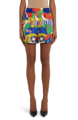 Moschino Nautical Print Silk Twill Shorts in Fantasy Print Only One Colour