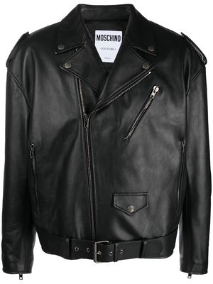 Moschino notched-lapels zip-pockets leather jacket - Black