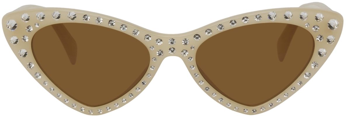 Moschino Off-White Cat-Eye Crystal Sunglasses
