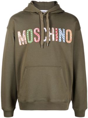 Moschino patchwork-logo drawstring hoodie - Green