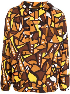 Moschino patterned hooded windbreaker jacket - Brown