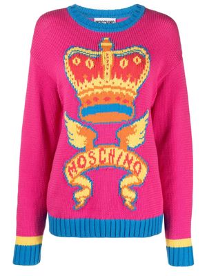 Moschino patterned-intarsia knit logo jumper - Pink
