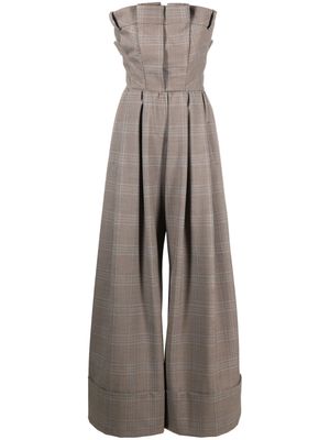 Moschino Prince of Wales-pattern strapless jumpsuit - Brown