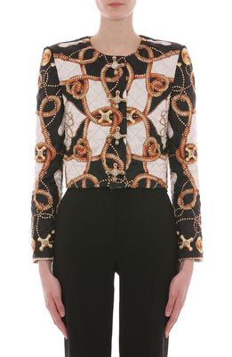 Moschino Quilted Faucet Print Silk Twill Jacket in Fantasy Print Black
