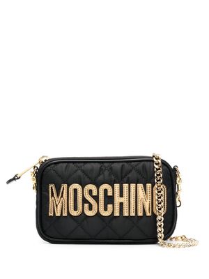 Moschino quilted logo-patch shoulder bag - Black