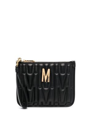 Moschino quilted logo-plaque clutch bag - Black