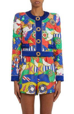 Moschino Quilted Nautical Print Silk Twill Jacket in Fantasy Print Only One Colour
