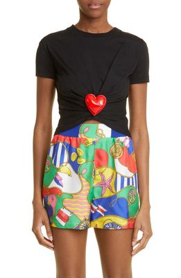 Moschino Red Hot Hearts Twist Front Crop Top in Black