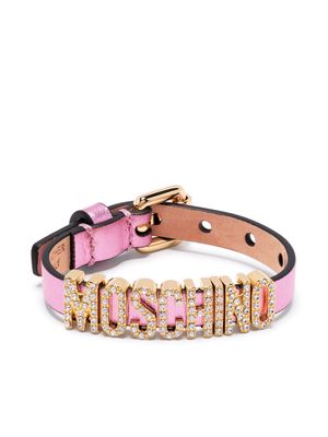 Moschino rhinestone-embellished logo bracelet - Pink