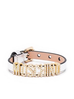 Moschino rhinestone-embellished logo bracelet - Silver