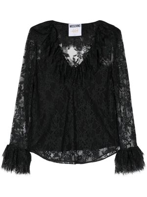 Moschino ruffled floral-lace blouse - Black