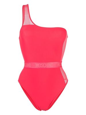 Moschino sheer-panel logo-waist swimsuit - Pink