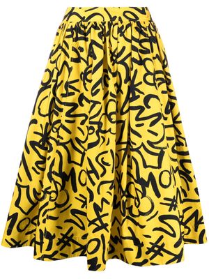 Moschino sketch-print cotton midi skirt - Yellow