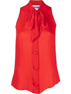 Moschino sleeveless pussy-bow silk blouse - Red