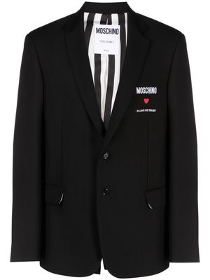 Moschino slogan-embroidered single-breasted blazer - Black