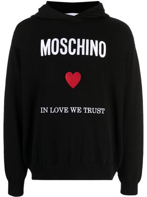 Moschino slogan-print cotton hoodie - Black