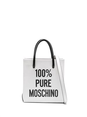 Moschino slogan-print leather tote bag - White