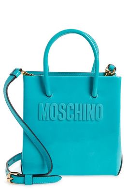 Moschino Small Logo Patent Leather Tote in Green