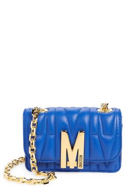 Moschino Small M Logo Quilted Leather Shoulder Bag in Blue