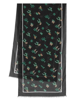 Moschino Teddy Bear cactus-print scarf - Black