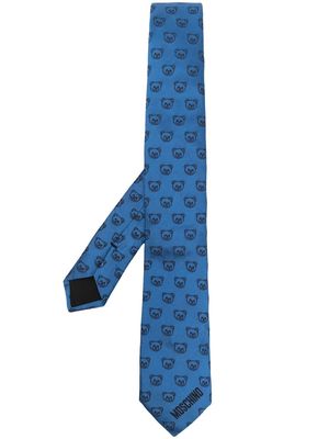 Moschino Teddy Bear embroidered silk tie - Blue