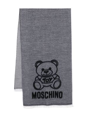 Moschino Teddy Bear-jacquard wool scarf - Grey