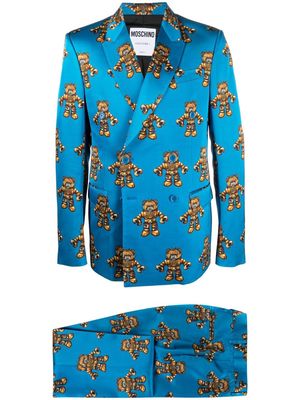 Moschino teddy bear-motif peak-lapels single-breasted suit - Blue