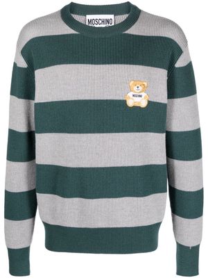 Moschino Teddy Bear-patch striped jumper - Green