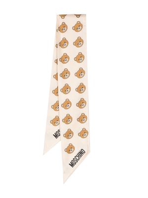 Moschino teddy bear-print silk scarf - Neutrals