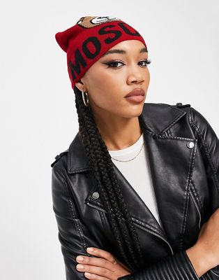 Moschino teddy logo hat in red