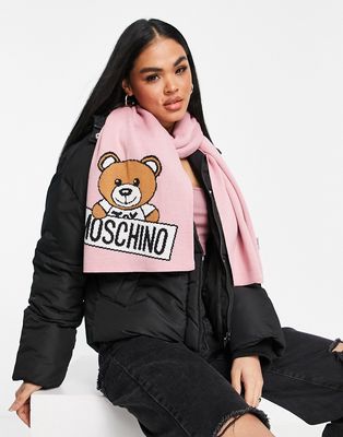 Moschino teddy logo scarf in pink