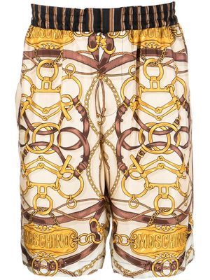 Moschino Teddy-print silk shorts - Neutrals