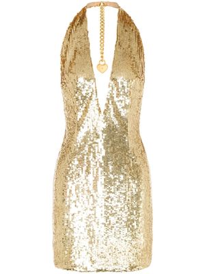 Moschino V-neck sequin-embellished minidress - Gold
