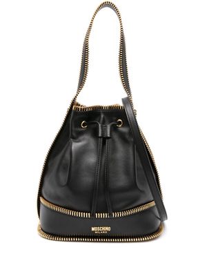 Moschino zip-trim leather bucket bag - Black