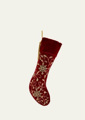 Mosiac Flowers and Green Stone Velvet Christmas Stocking