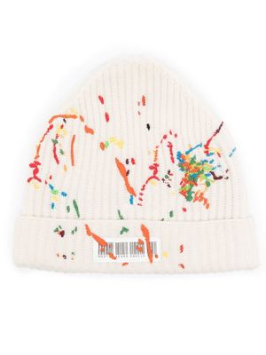 Mostly Heard Rarely Seen barcode-detail embroidered beanie - White