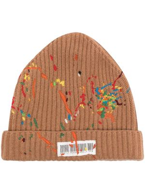 Mostly Heard Rarely Seen barcode-print embroidered beanie - Brown