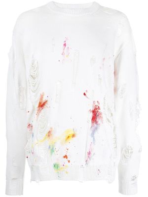 Mostly Heard Rarely Seen distressed paint-splatter sweatshirt - White