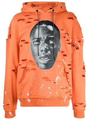 Mostly Heard Rarely Seen Get Out paint-splattered hoodie - Orange