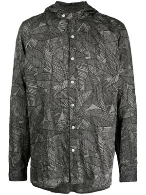 Mostly Heard Rarely Seen leaf-print hooded shirt - Grey