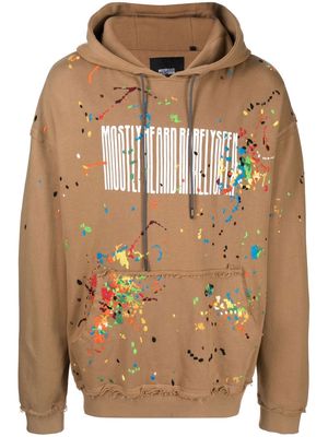 Mostly Heard Rarely Seen logo-print paint-splatter hoodie - Brown