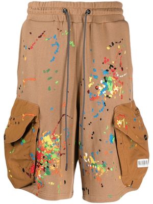 Mostly Heard Rarely Seen paint-embroidered cargo shorts - Brown